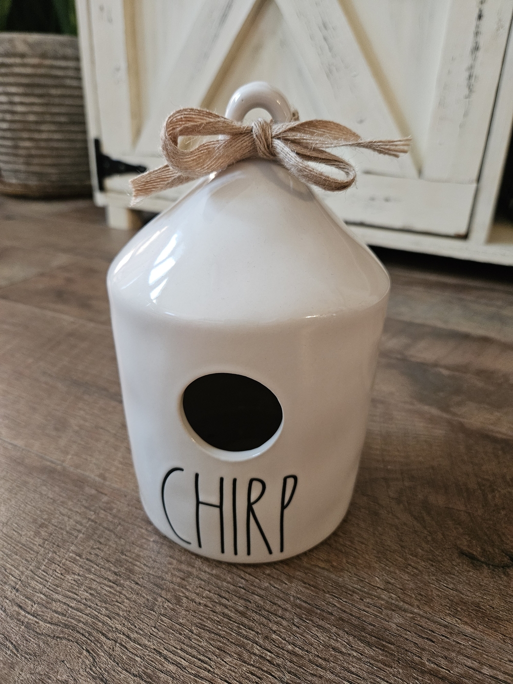 Rae DUNN White Ceramic 'CHIRP' Birdhouse with Twine Bow